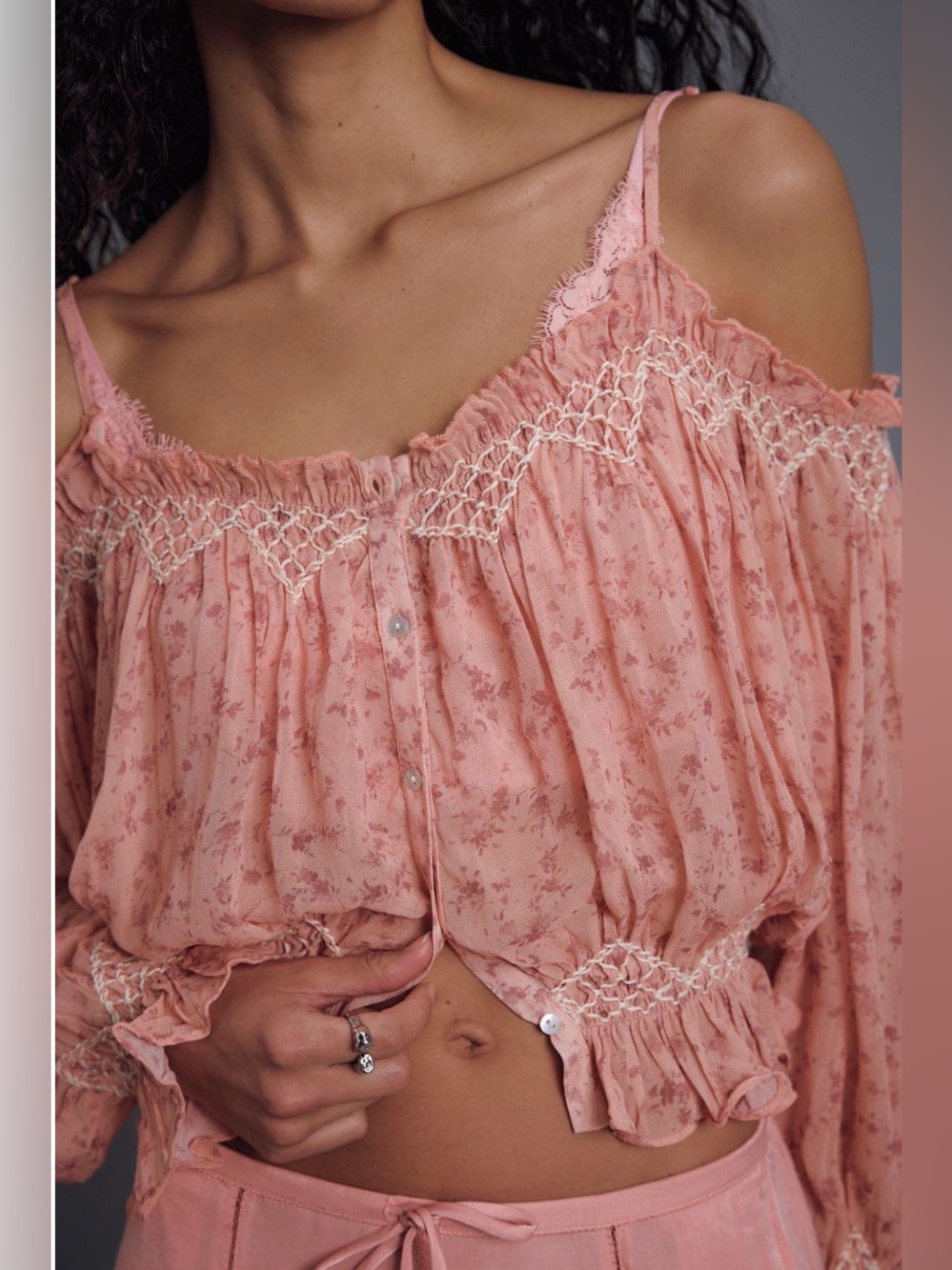 Marlow Smocked Blouse NWOT pink combo